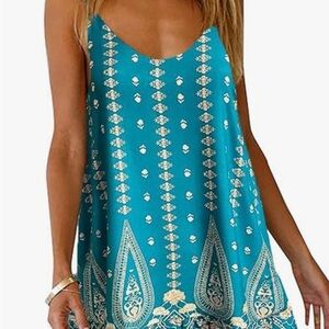 Turquoise Paisley-Print V-Neck Midi Dress